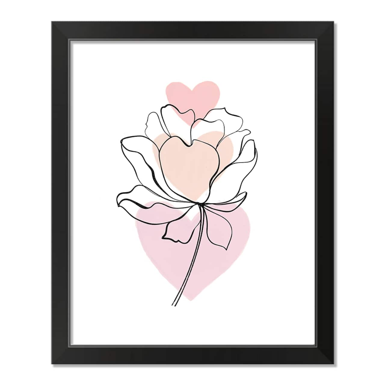 Flower Line Drawing Black Framed Print Under Plexiglass